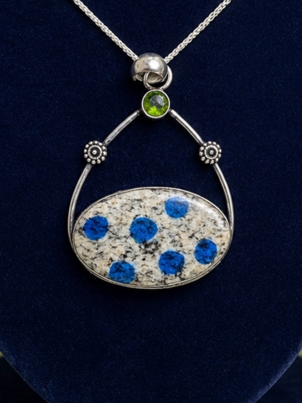 Necklace Silver Genuine K2 and Peridot Pendant w/Chain
